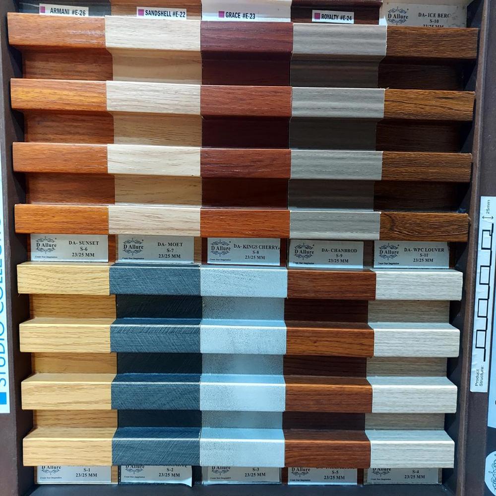 24MM WPC Louver Panel for Ceiling & Wall - waterproof, termite-proof, durable, and stylish wood-finish louvers for modern residential and commercial interiors. Suitable for wall decor, ceilings, facades, and partitions