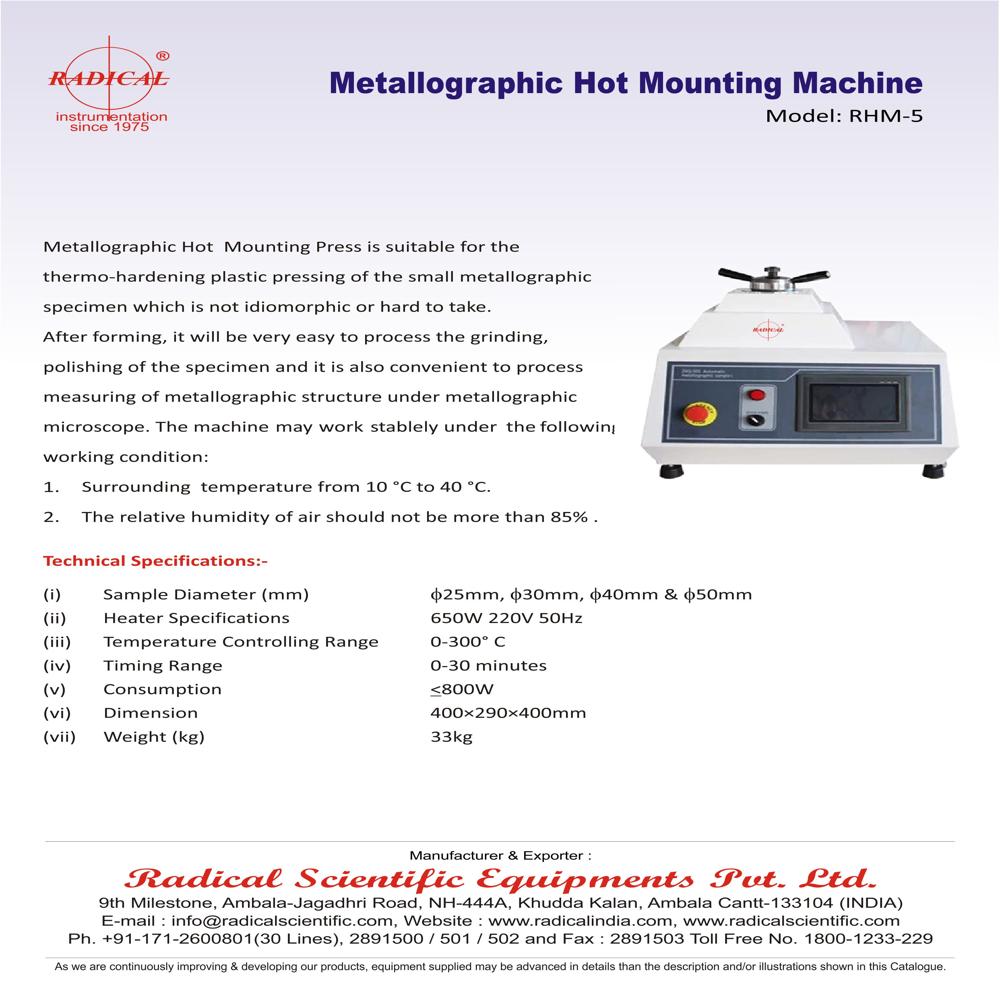 Metallographic Hot Mounting Machine Rhm-5 - Features: Good Quality
