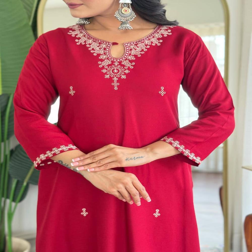 Designer Straight Kurti - Color: Red