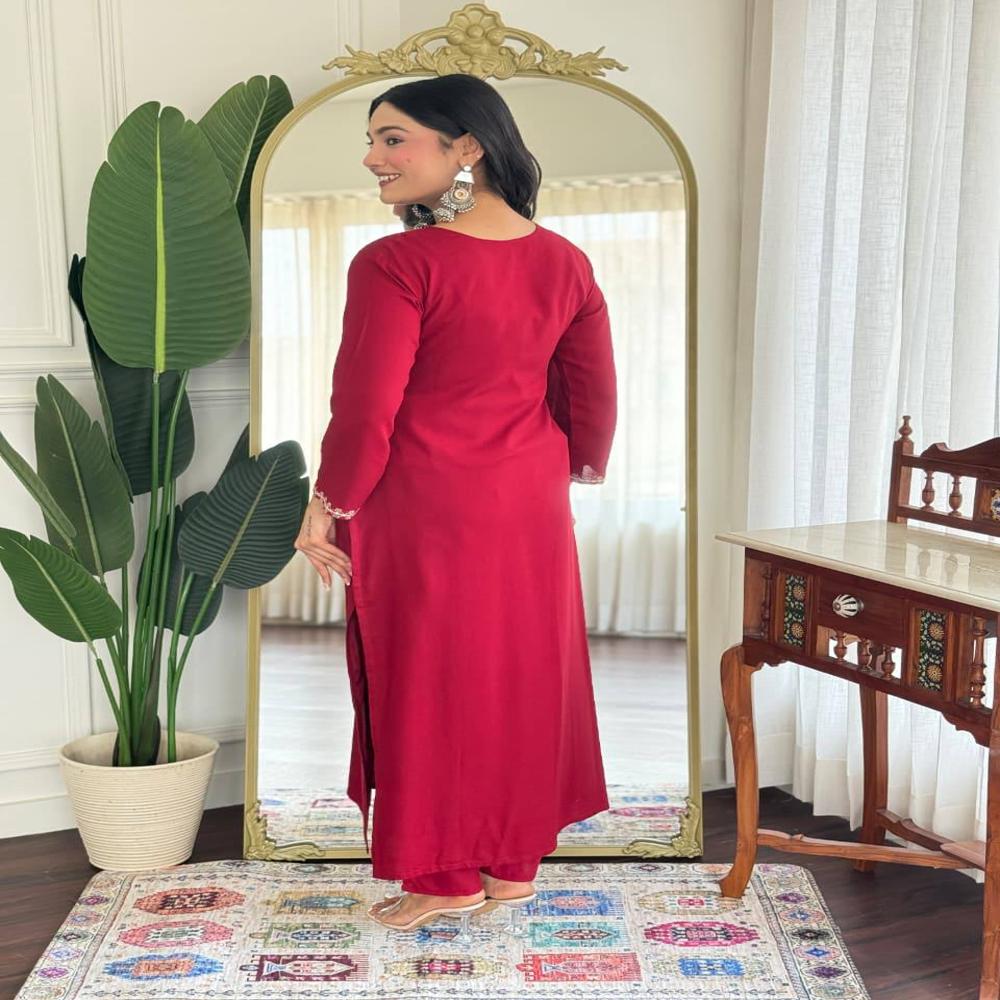 Designer Straight Kurti - Color: Red