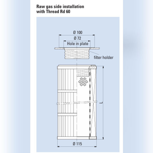 Filter Cartridges - Diameter 115 Mm With Thread - Application: Pneumatic Conveying  	Glass Industry  	Filling Stations  	Production Of Synthetic Parts  	Pharmaceutical Industry  	Food Industry