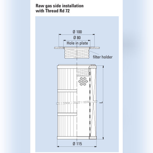 Filter Cartridges - Diameter 115 Mm With Thread - Application: Pneumatic Conveying  	Glass Industry  	Filling Stations  	Production Of Synthetic Parts  	Pharmaceutical Industry  	Food Industry