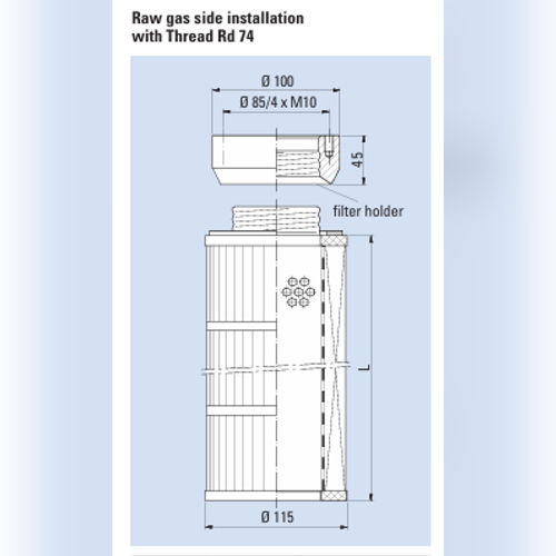 Filter Cartridges - Diameter 115 Mm With Thread - Application: Pneumatic Conveying  	Glass Industry  	Filling Stations  	Production Of Synthetic Parts  	Pharmaceutical Industry  	Food Industry