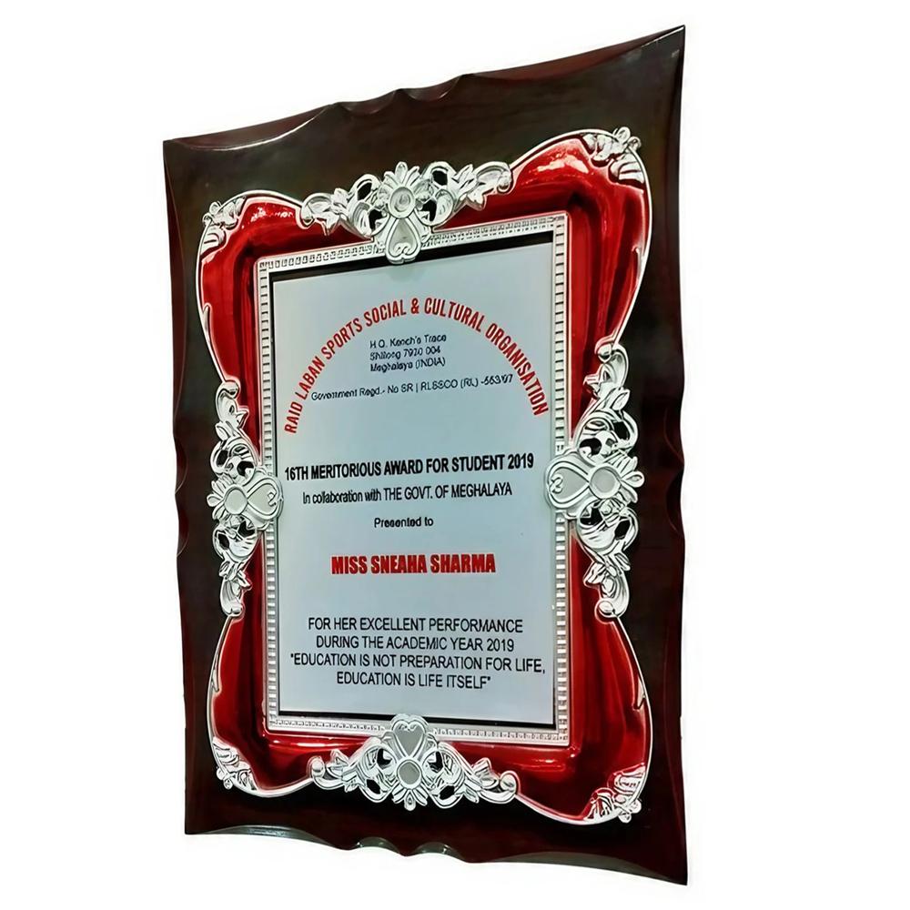 Wooden Plaue With Silver Red Frame