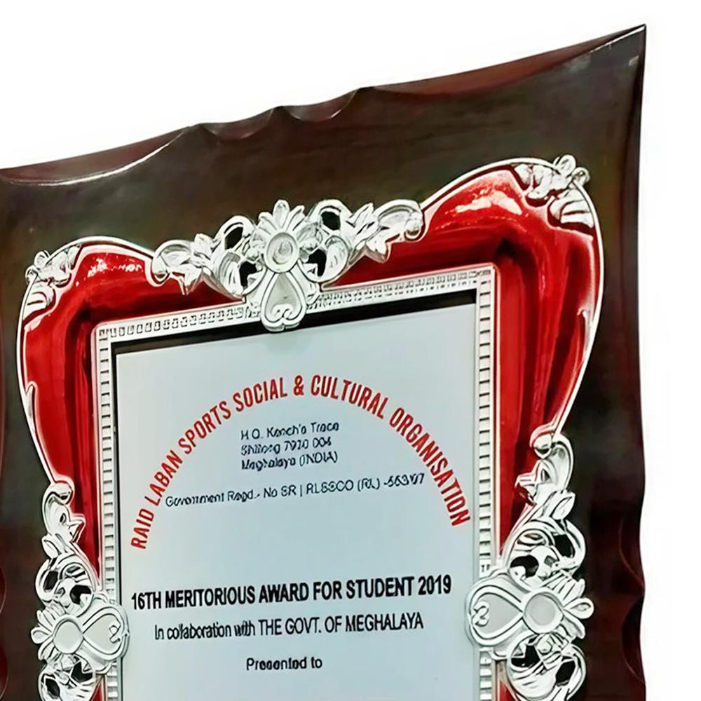 Wooden Plaue With Silver Red Frame