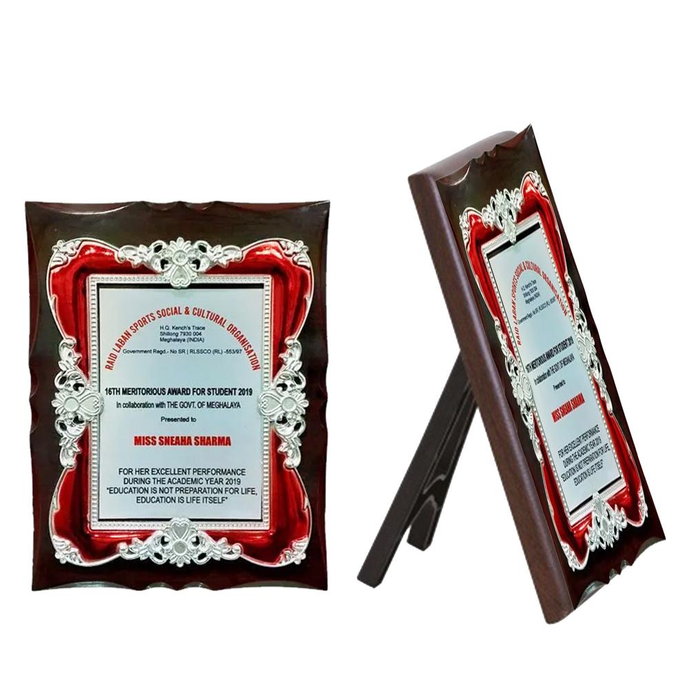 Wooden Plaue With Silver Red Frame - Finishing: Glossy