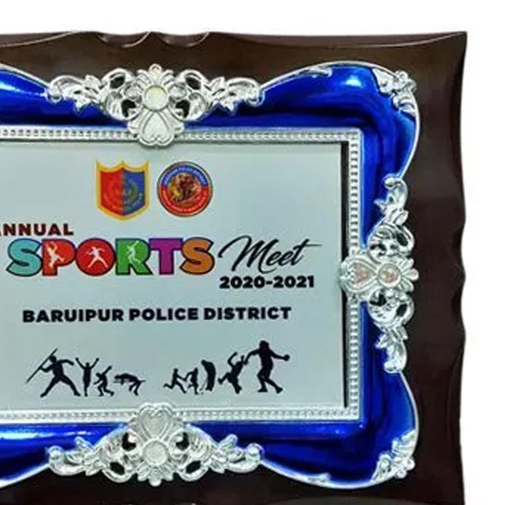 Wooden Plaque With Silver Blue Frame