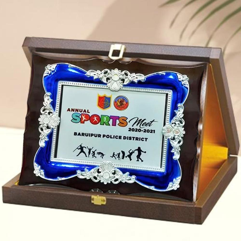 Wooden Plaque With Silver Blue Frame