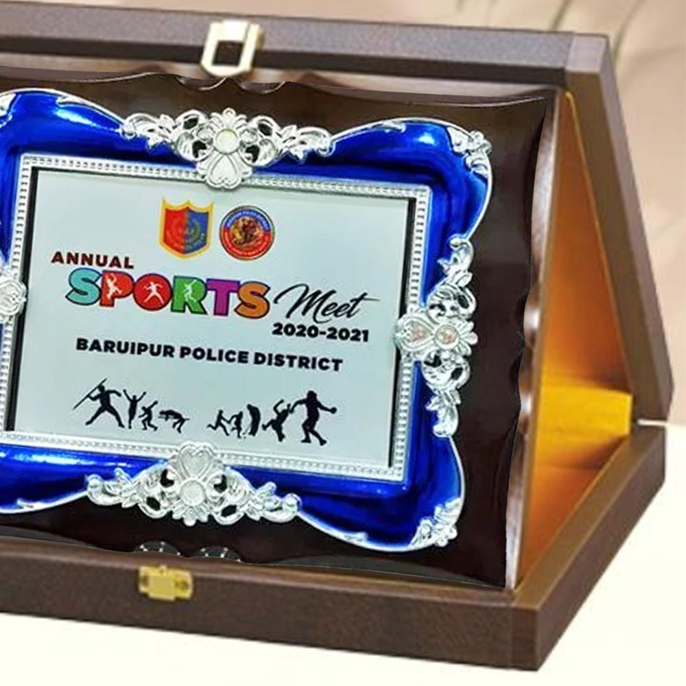 Wooden Plaque With Silver Blue Frame