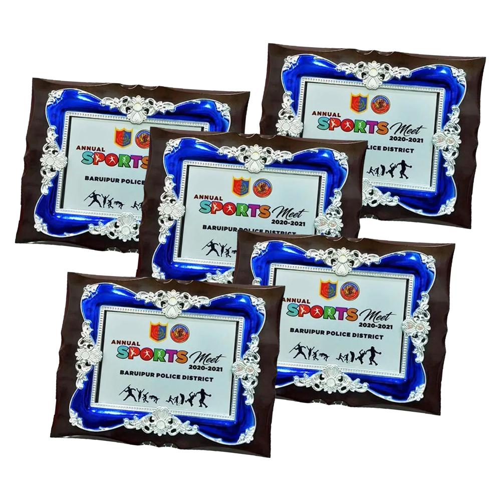 Wooden Plaque With Silver Blue Frame