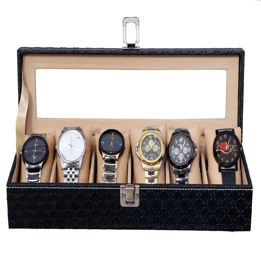 6 Slot Watch Box - Color: Black