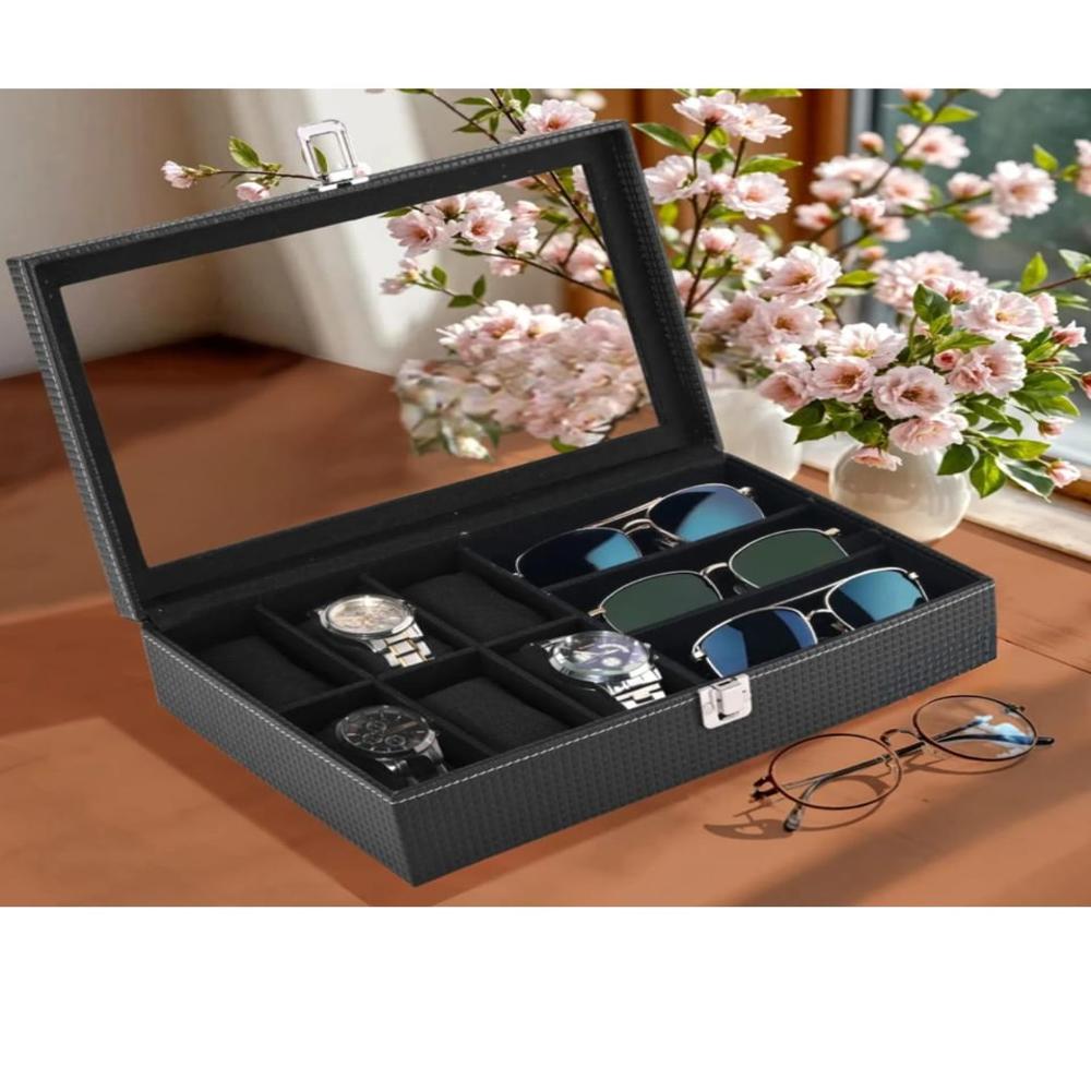 9+6 Slots Watch Box - Color: Black