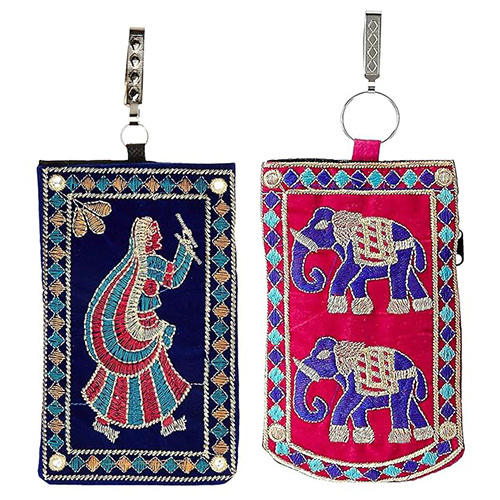Velcro Rajasthani Mobile Pouch - Color: Multicolor