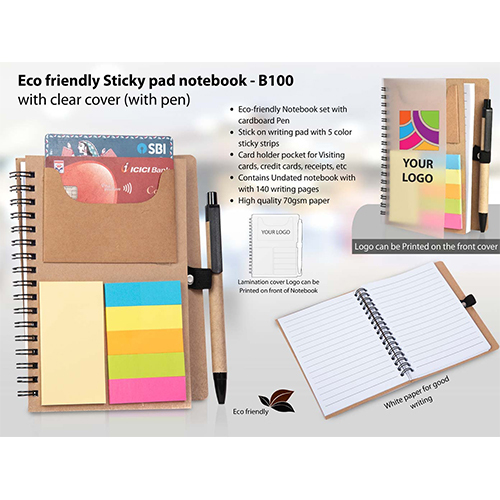 Eco friendly Sticky pad notebook with clear cover (with pen)