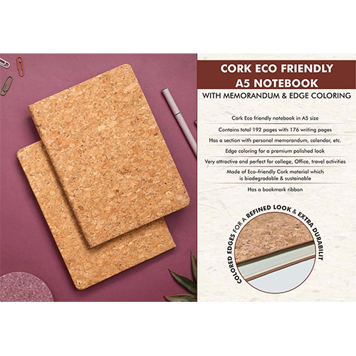 Cork Eco friendly A5 notebook with Memorandum & Edge Coloring
