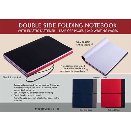 Double side folding notebook with Elastic Fastener