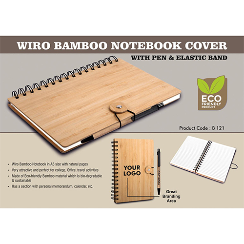 Wiro bamboo notebook cover with elastic band