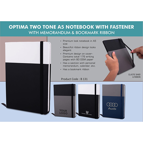 Optima Two tone A5 notebook with Fastener