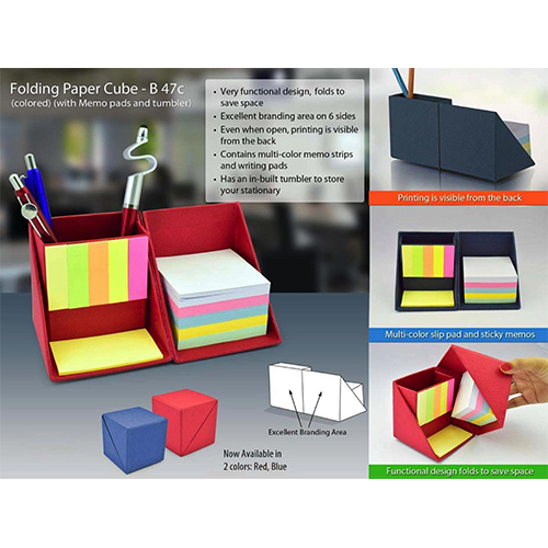 Folding paper cube in color (with memo pad and tumbler)