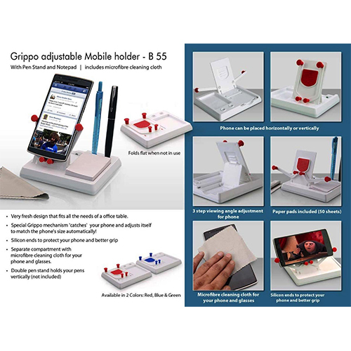 Grippo Mobile holder with angle adjustment, pen stand, and notepad