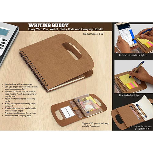 Writing buddy Diary with pen, wallet, sticky pads and carrying handle (60 sheets)