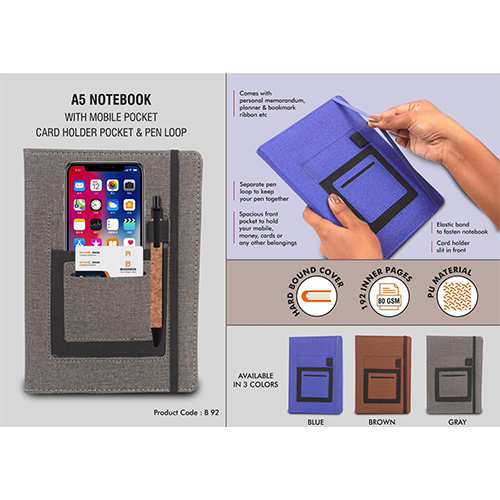 A5 notebook with mobile pocket
