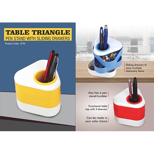 Table triangle Pen stand with sliding drawers