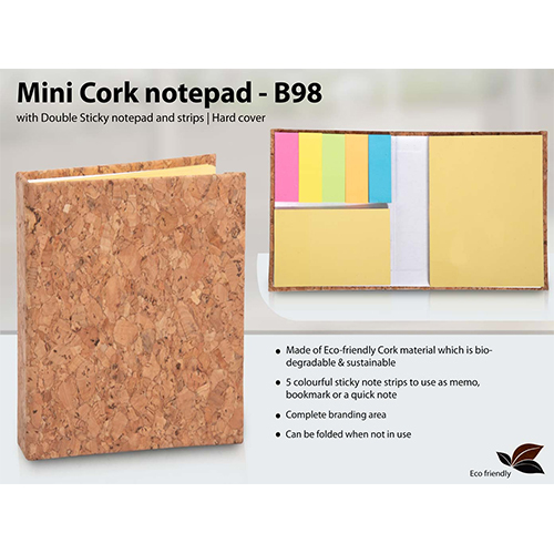 Mini Cork notepad with Double Sticky notepad and strips Hard