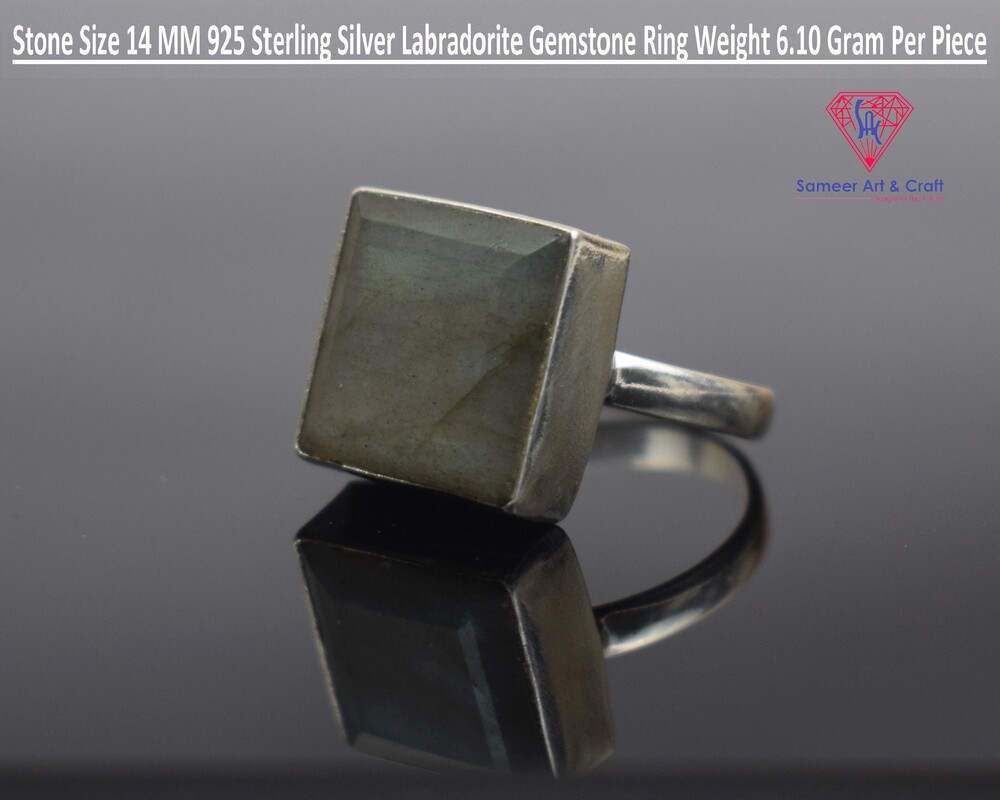 925 Sterling Silver Natural Labradorite Gemstone In Square Shape