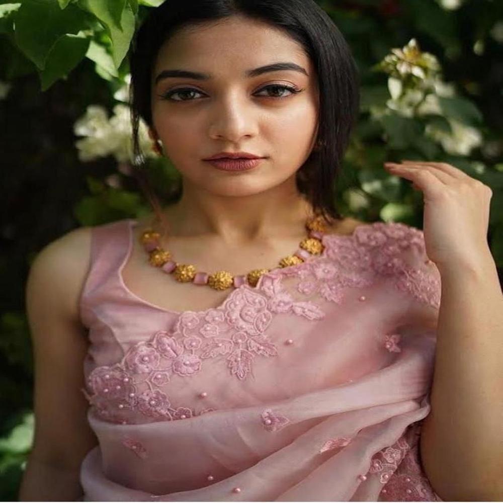 Trendy Organza Partywear Saree - Color: Pink