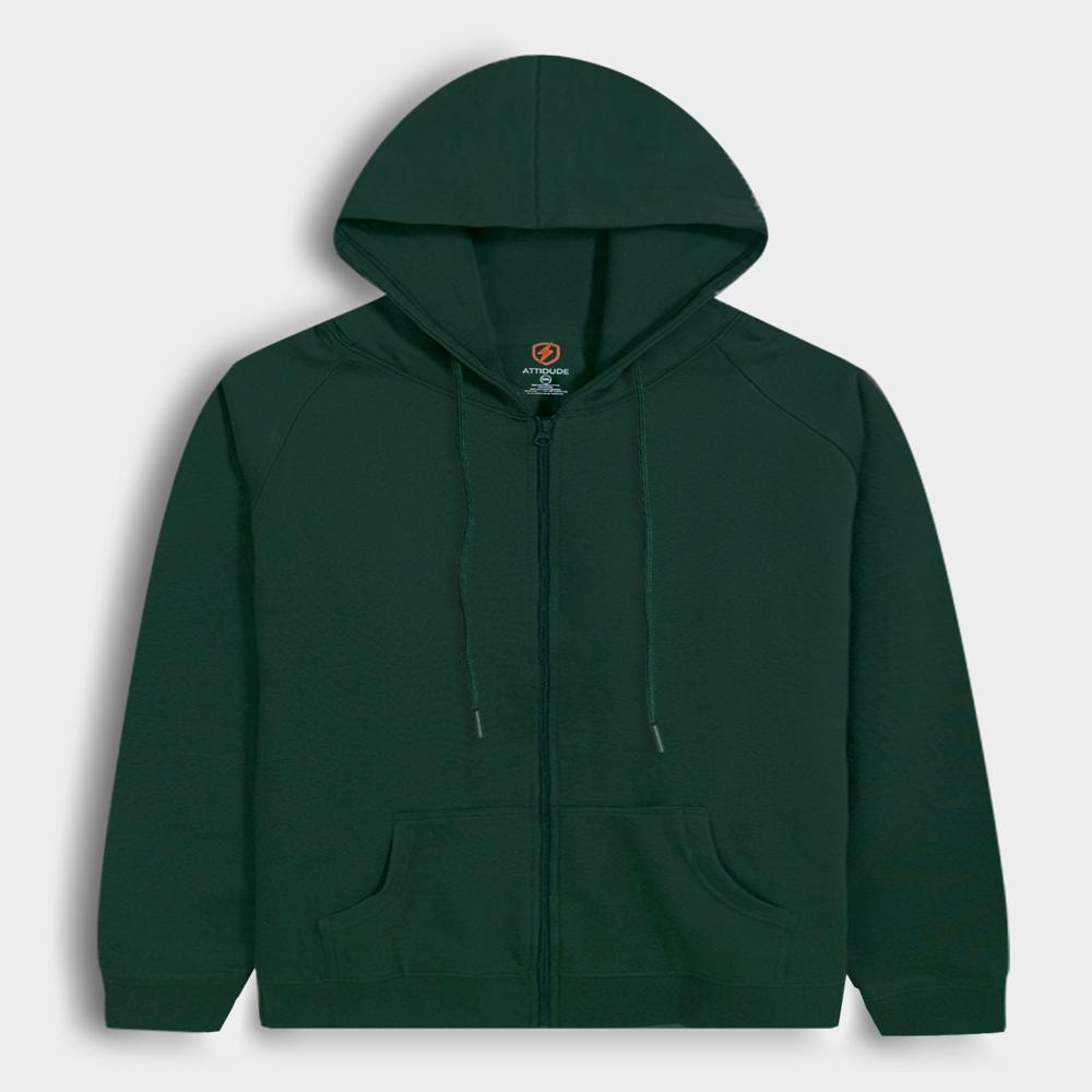 Mens Hooded Full Zipper Green Sweatshirt