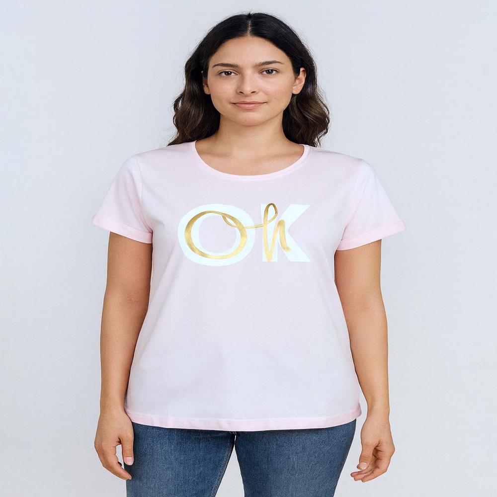 Ladies Printed Baby Pink T Shirt