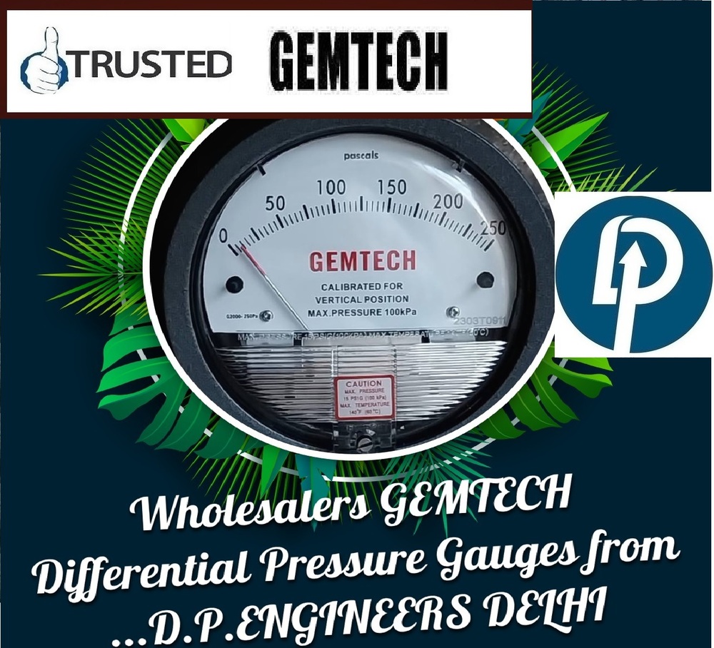 GEMTECH Series G2000-250MM Differential Pressure Gauge Range 0-250 MM WC