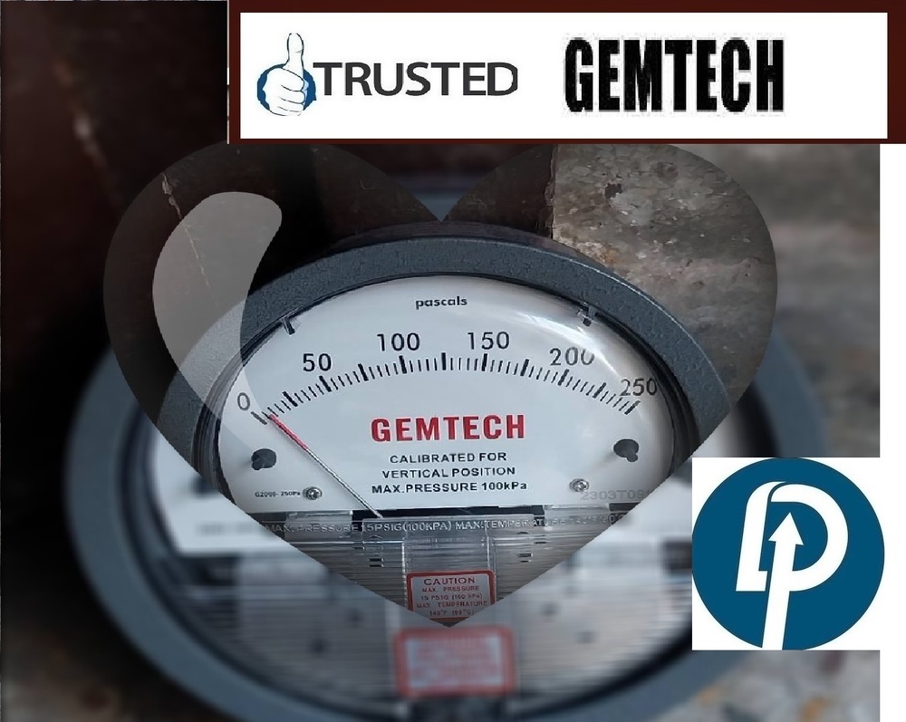 GEMTECH Series G2000-250MM Differential Pressure Gauge Range 0-250 MM WC