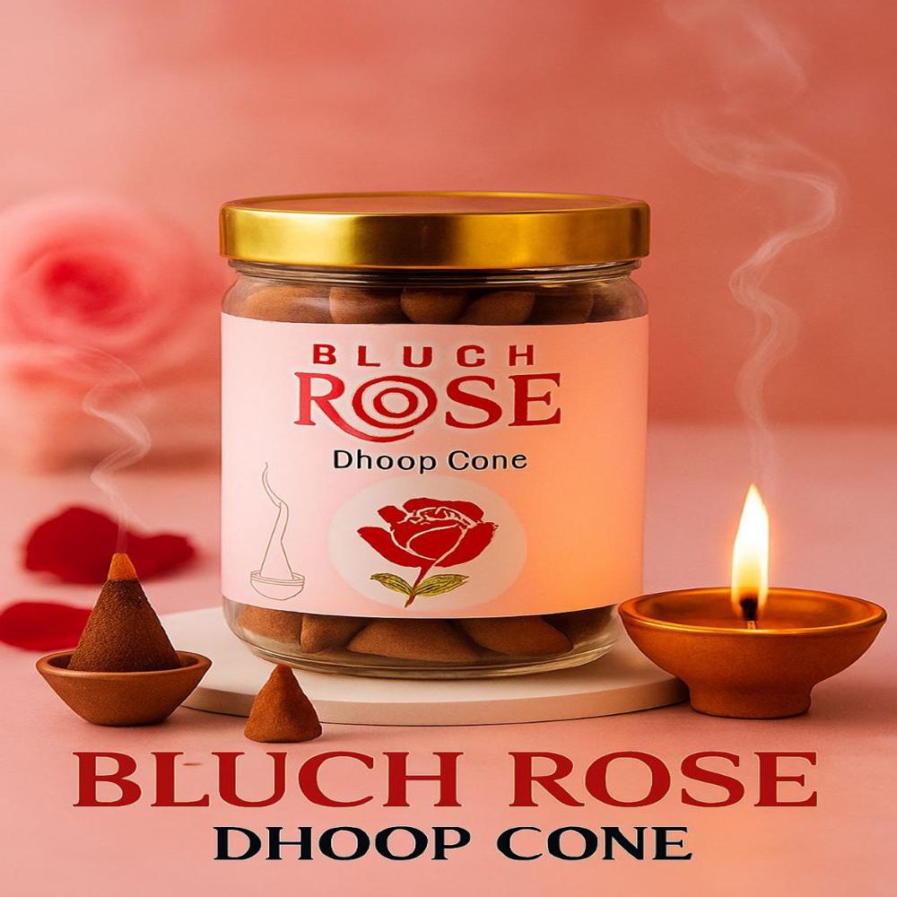 Rinkal Bluch Rose Dhoop Cone 100gm Jar Packing | Long Lasting Floral Aroma