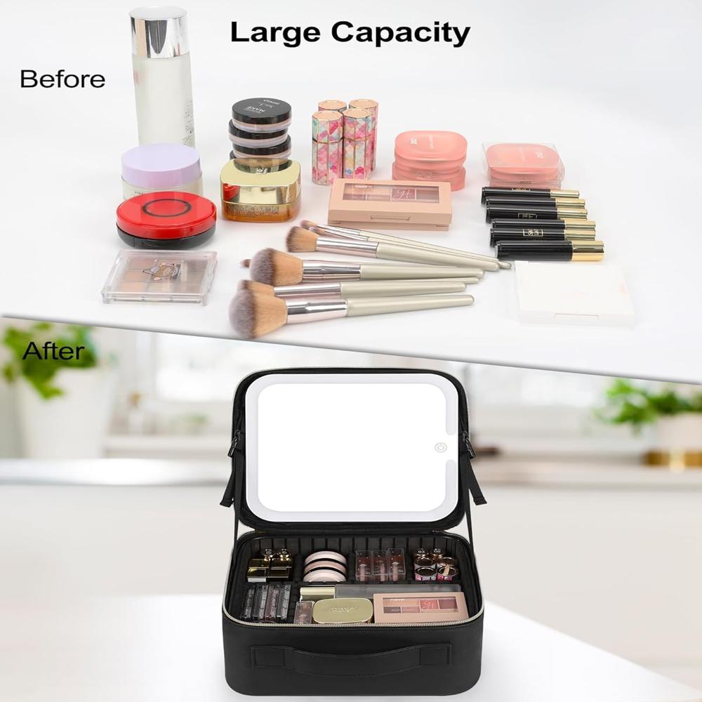 Makeup Bag With Led Mirror - Color: Black