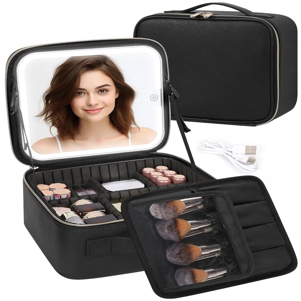 Makeup Bag With Led Mirror - Color: Black