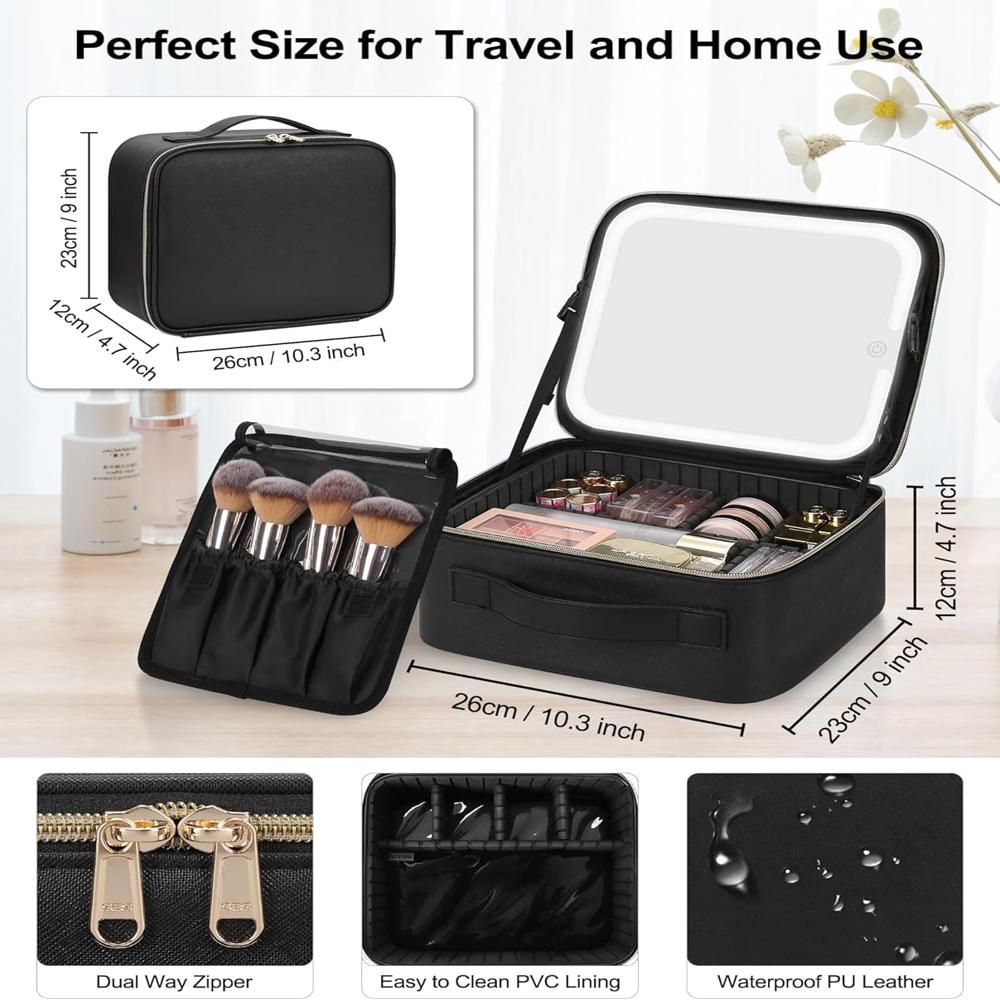 Makeup Bag With Led Mirror - Color: Black