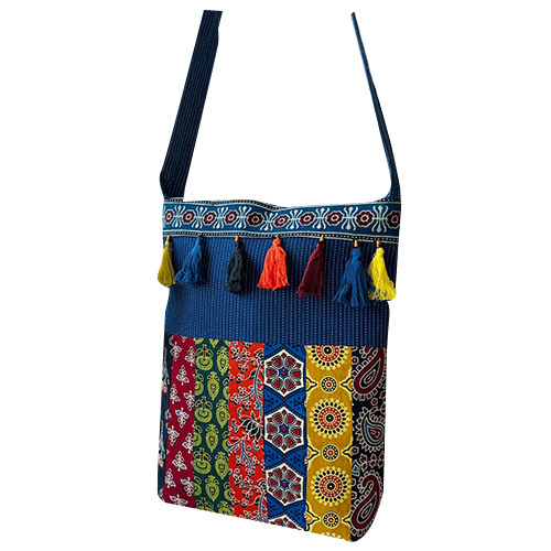 Ajrakh Print Patch Work Long Belt Bag - Color: Multicolor