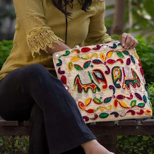 Elephant Embroidery Rajasthani Embroidery Bag - Color: Multicolor