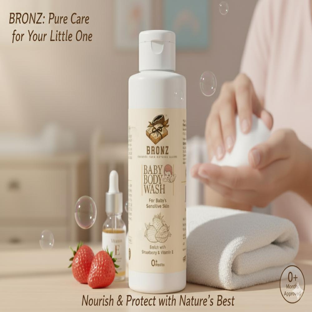 Bronz Baby Body Wash Enrich With Strawberry & Vitamin E For Baby's Delicate Skin 0+ Months 100ml