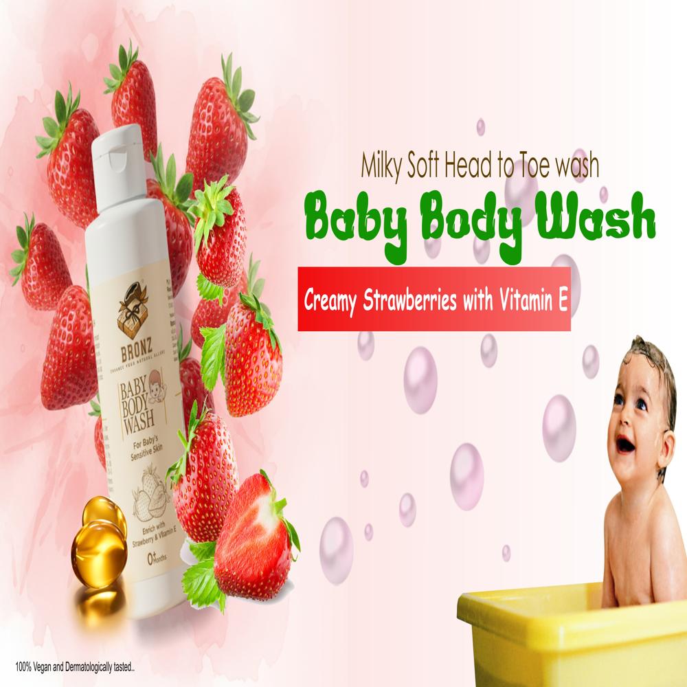 Bronz Baby Body Wash Enrich With Strawberry & Vitamin E For Baby's Delicate Skin 0+ Months 100ml