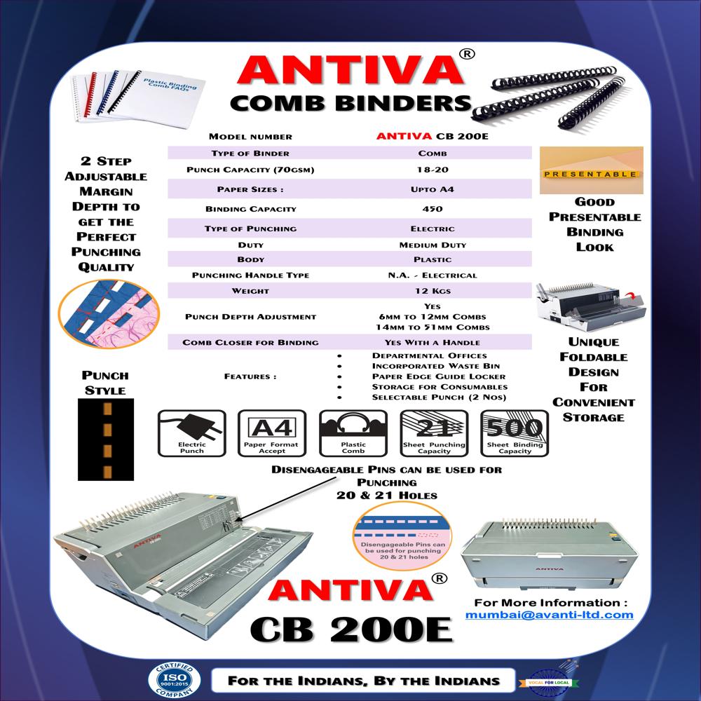 Electric Comb Binding Machine Antiva Cb 200e - Paper Type: A4