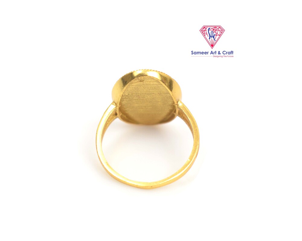 Lion Face Charms Ring In Oval Shape Brass With 18k Gold Plated