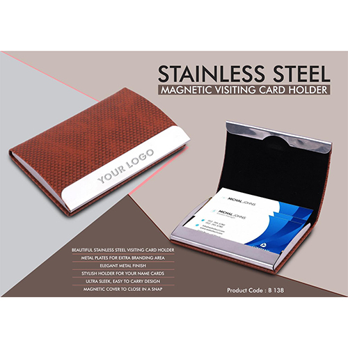 Stainless Steel Magnetic Visiting Card holder- Tan