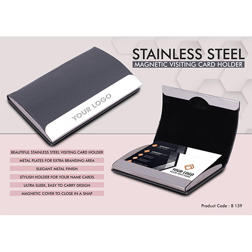 Stainless Steel Magnetic Visiting Card holder- Gray