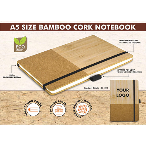 Bamboo cork notebook with Elastic Fastener