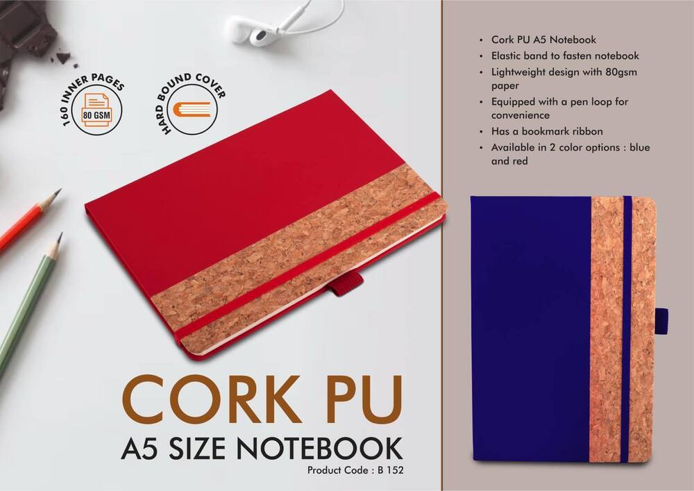 PU Cork Notebook with Elastic Fastener