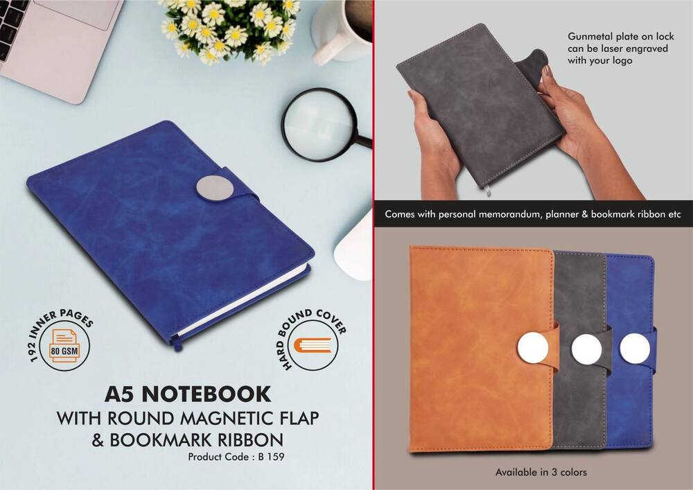 A5 notebook with round magnetic flap & bookmark ribbon