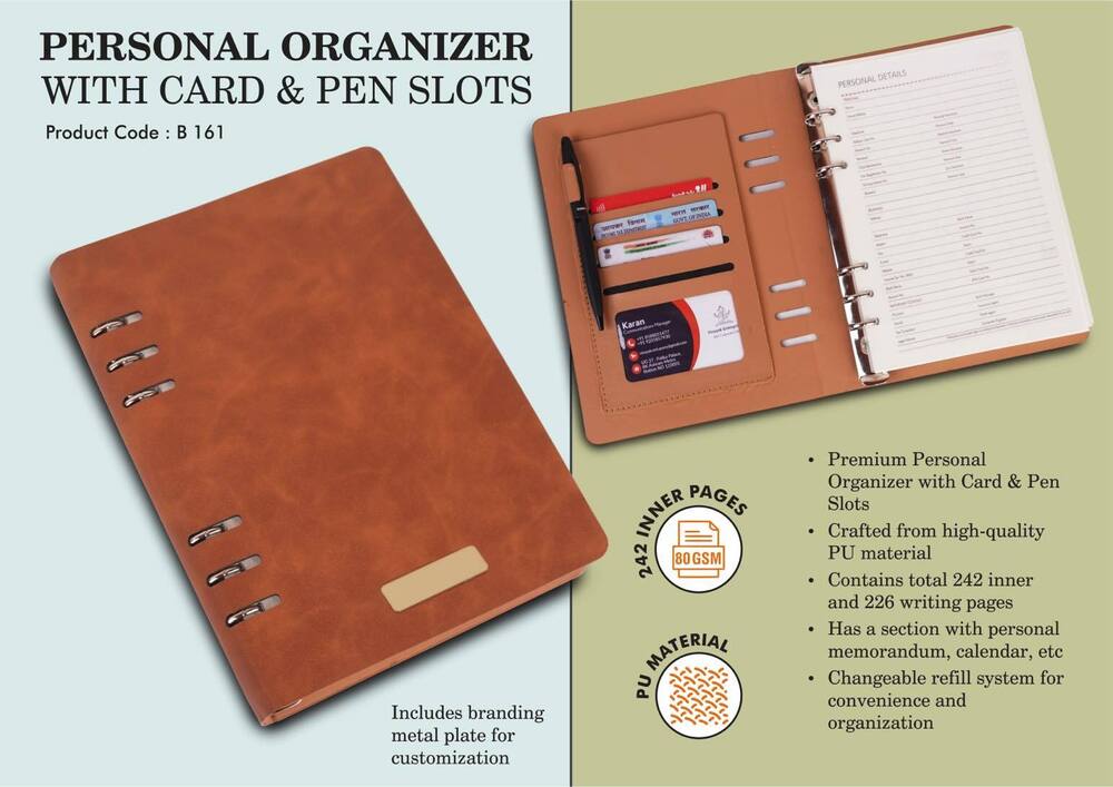 Personal organizer with Card & Pen slots